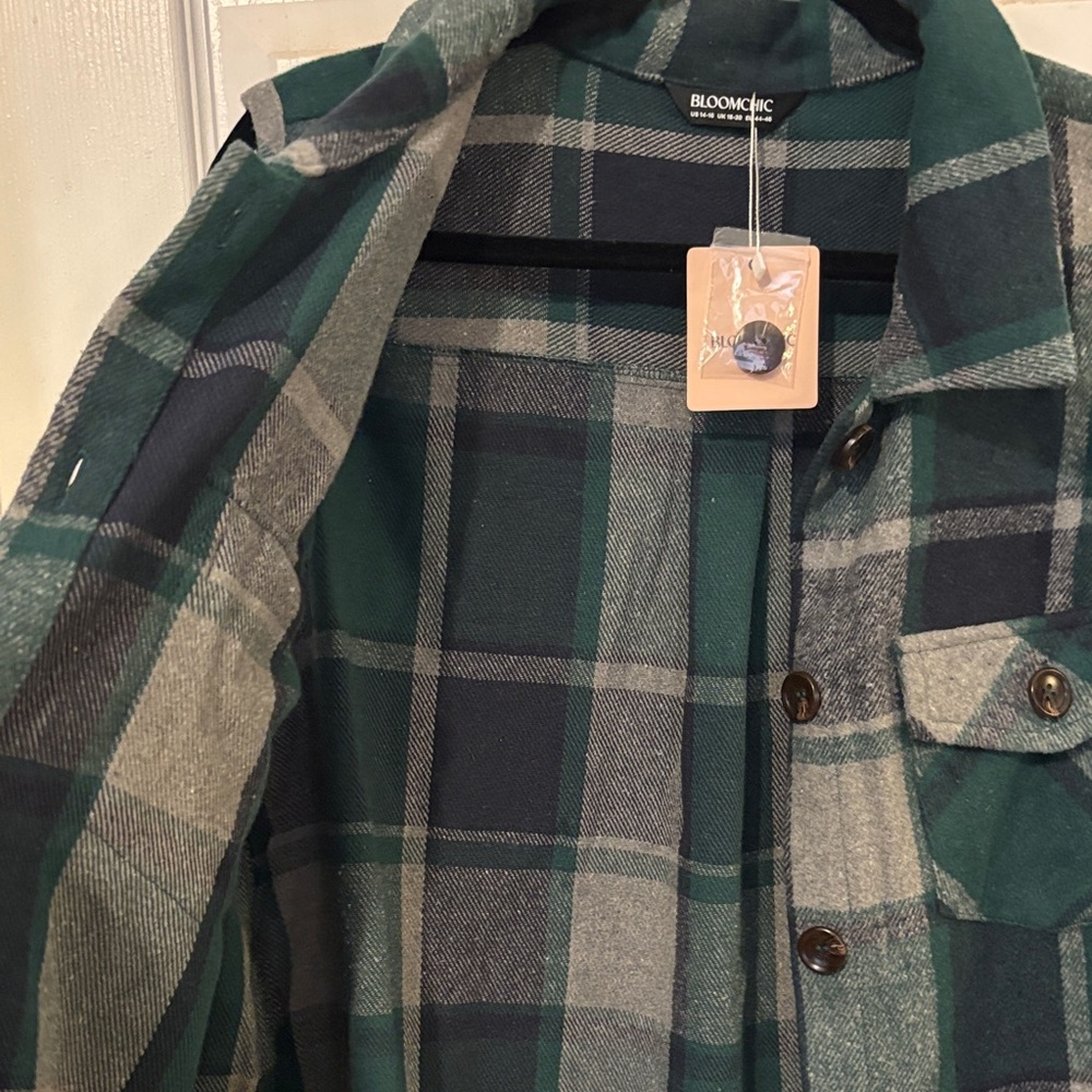Bloomchic Green/Navy/Gray Plaid Flannel Vest Jacket - Picture 5 of 9